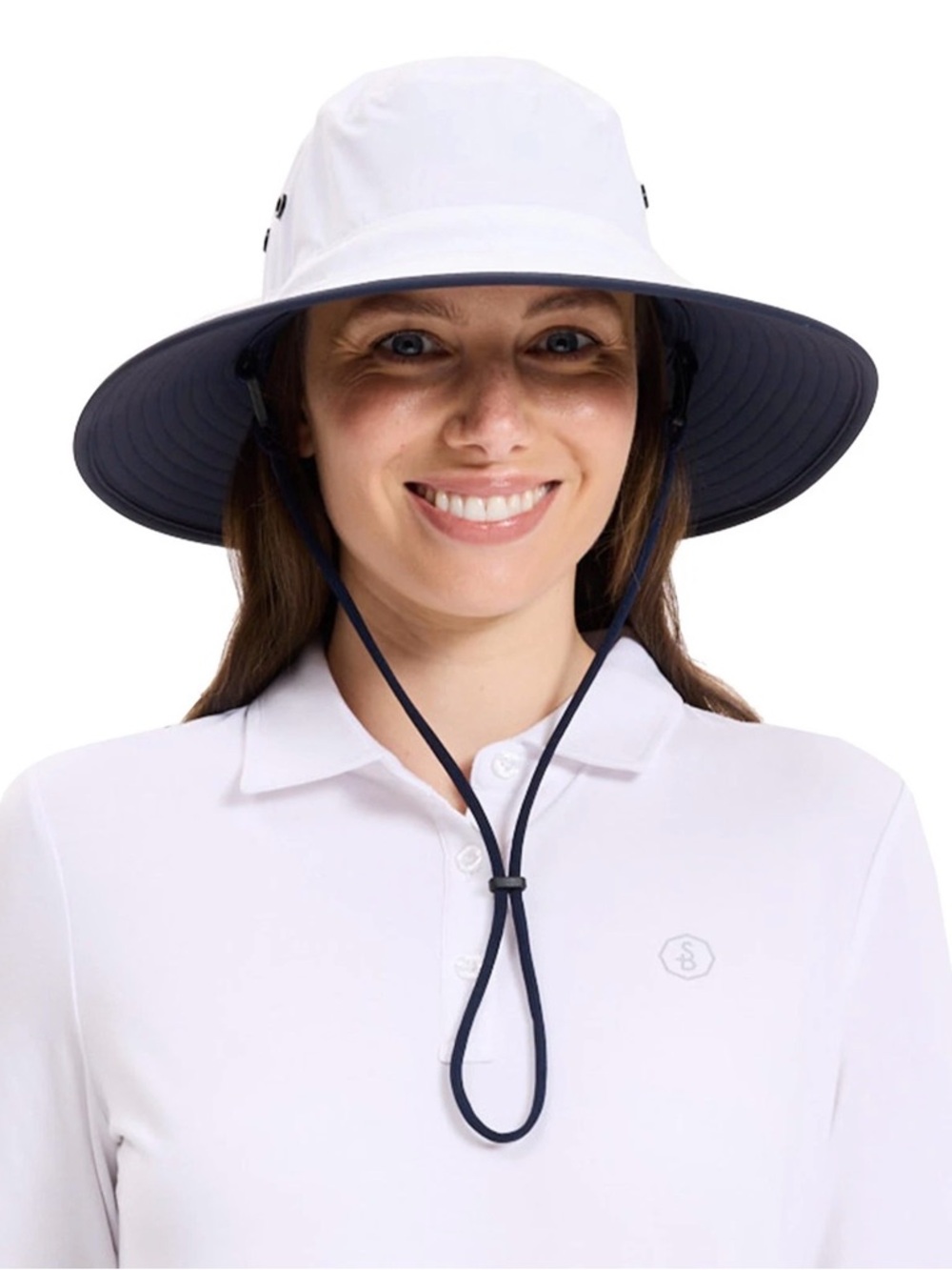 Solbari Unisex Traveler Broad Brim Sun Hat UPF 50+ - White/Navy - Size Medium
